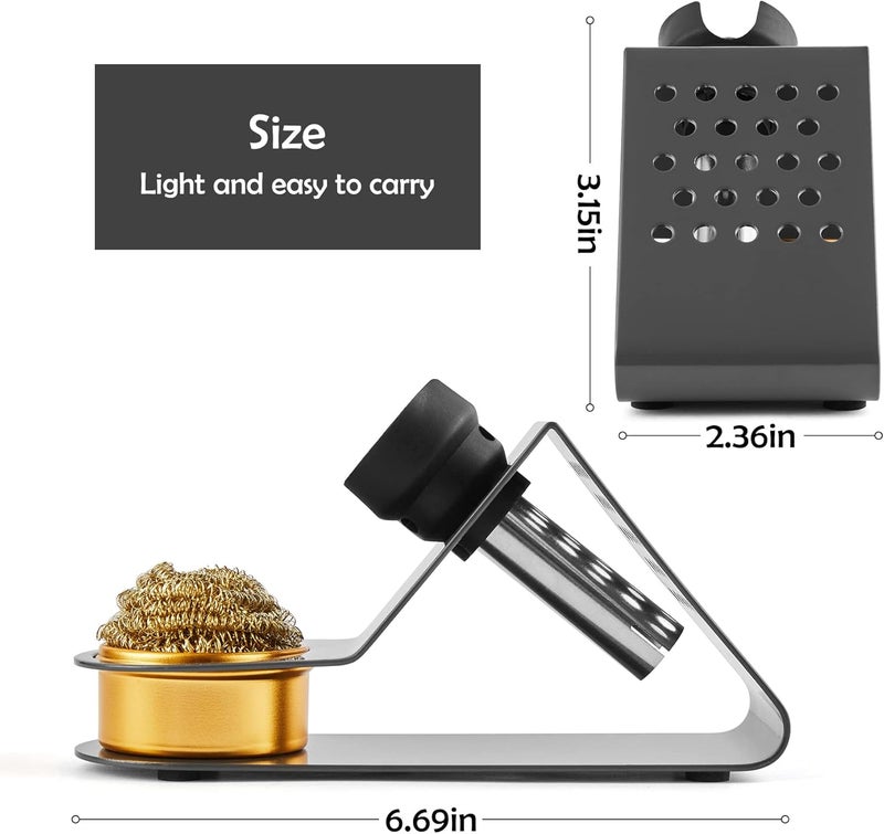 Noah Premium Soldering Iron Holder with Brass Coil Tip Cleaner, Soft Coiled Brass Tip Cleaner Kit, No Water Needed, Black - Image 2